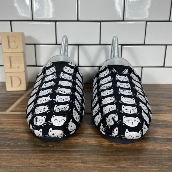 Skechers BOBS Plush Happy Meow Womens Size 7 Shoes Black White Slip On Flats - Picture 2 of 14